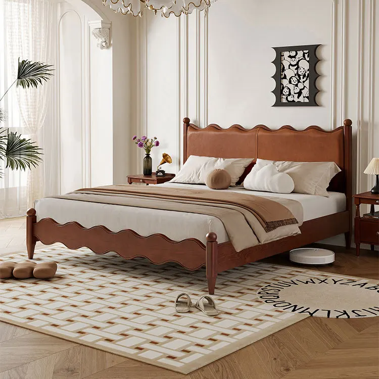 French retro medieval ash wood solid wood bed first layer cowhide leather soft bag bed double master bed
French retro medieval ash wood solid wood bed first layer cowhide leather soft bag bed double master bed