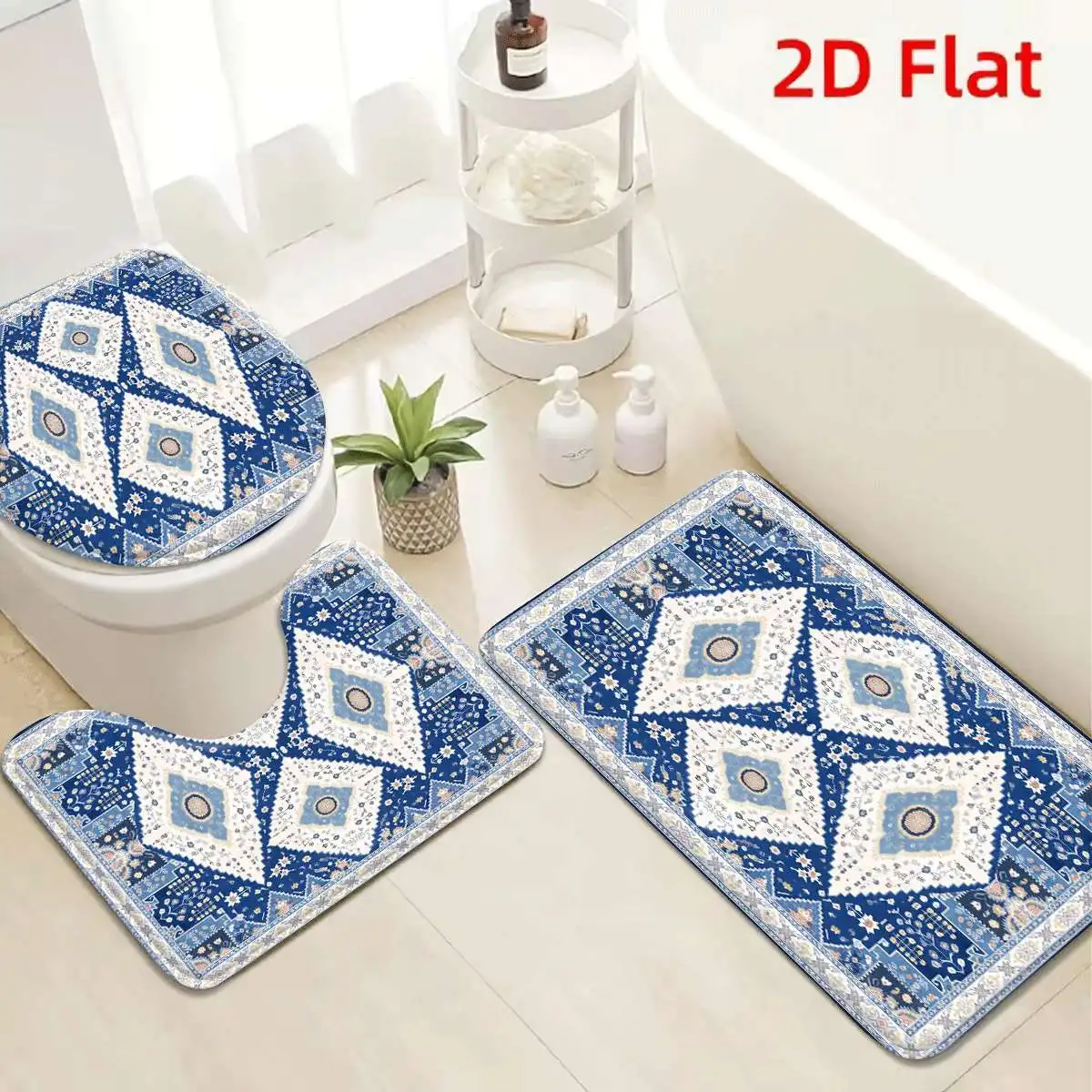 3Pcs Blue Boho Pattern Bath Mat Non Slip Absorbent Toilet Rug with Lid Cover 60x40cm Washable Flannel
3Pcs Blue Boho Pattern Bath Mat Non Slip Absorbent Toilet Rug with Lid Cover 60x40cm Washable Flannel