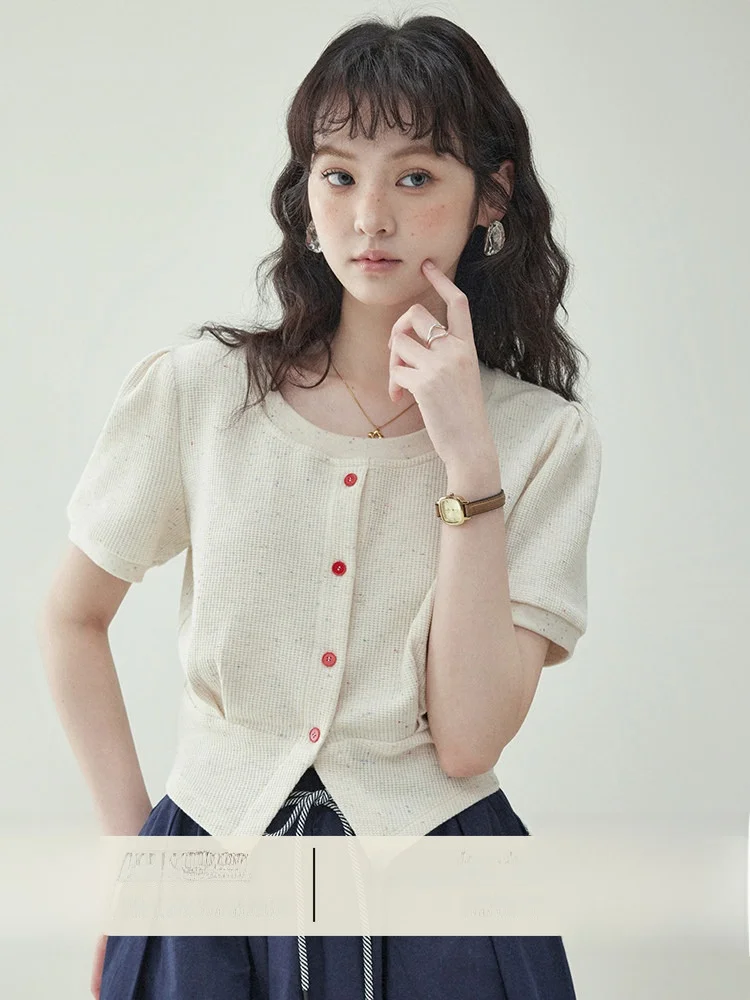 AMUU Original Knitted Short Sleeve T-Shirt Women's Summer New Style Patchwork Short Length round Neck Button up Casual Cotton...
AMUU Original Knitted Short Sleeve T-Shirt Women's Summer New Style Patchwork Short Length round Neck Button up Casual Cotton...