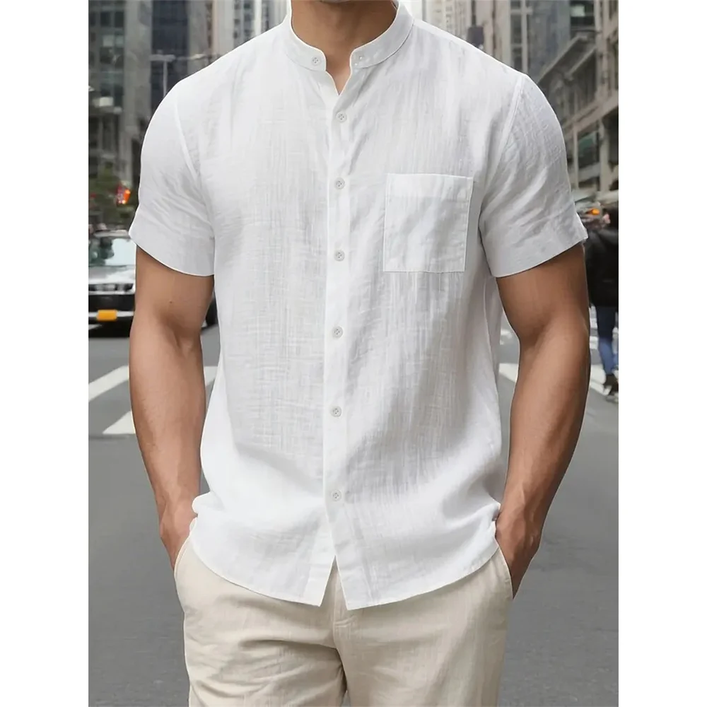 Men's Short Sleeve Shirt Hnely Neck Solid Color Casual Solid Color Single Breasted Cotton Linen Simple Style Cozy Top
Men's Short Sleeve Shirt Hnely Neck Solid Color Casual Solid Color Single Breasted Cotton Linen Simple Style Cozy Top