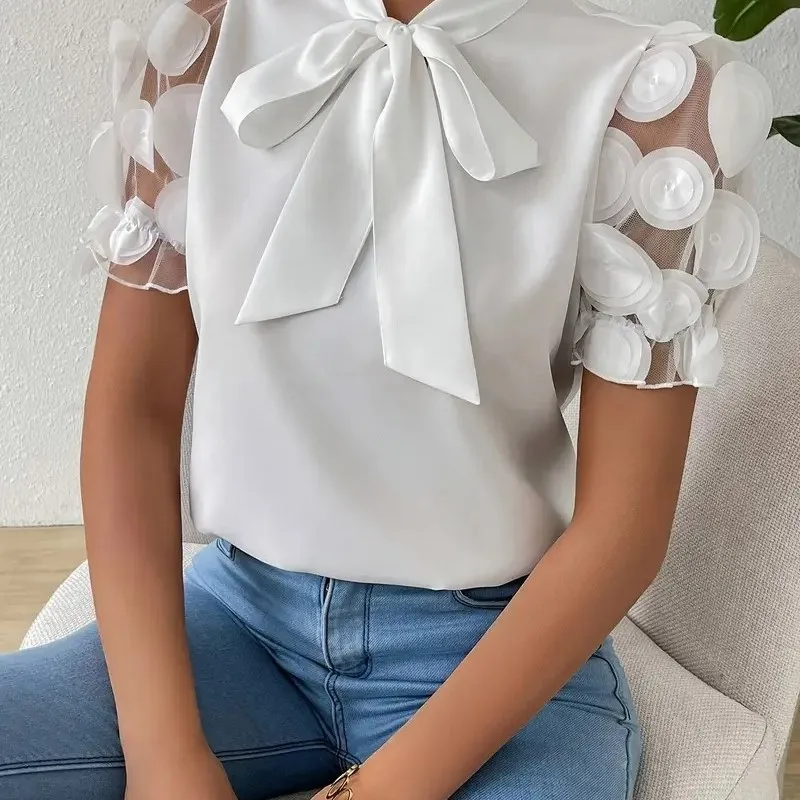 Women's Blouses Trend 2025 Summer Commuting Solid Color Simple Strap Bow Short Sleeved Shirt for Women
Women's Blouses Trend 2025 Summer Commuting Solid Color Simple Strap Bow Short Sleeved Shirt for Women