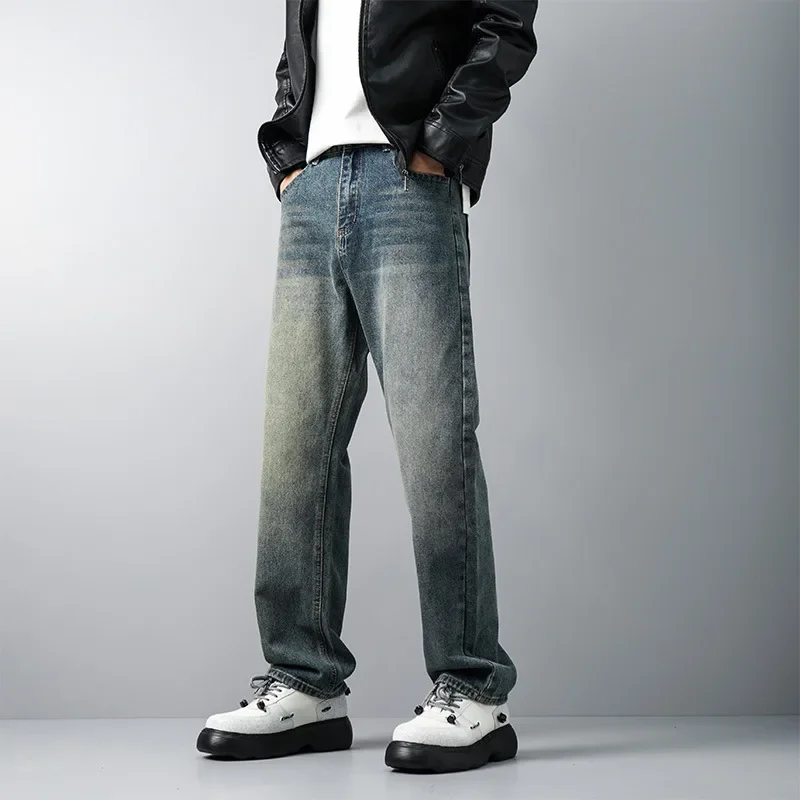 Pop Four Seasons Men's American Vintage Casual Trendy Washed Retro Blue Loose Straight Jeans Pants New Fashion Denim Trousers Ma
Pop Four Seasons Men's American Vintage Casual Trendy Washed Retro Blue Loose Straight Jeans Pants New Fashion Denim Trousers Ma