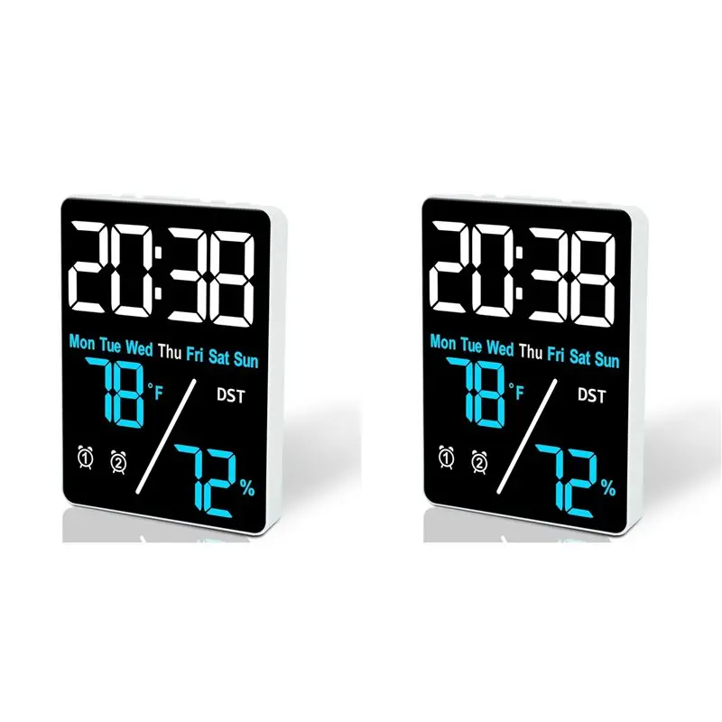【NEWLY】2X Digital Room Thermometer Hygrometer Alarm Clock Indoor Humidity And Temperature Measurement With LED Display