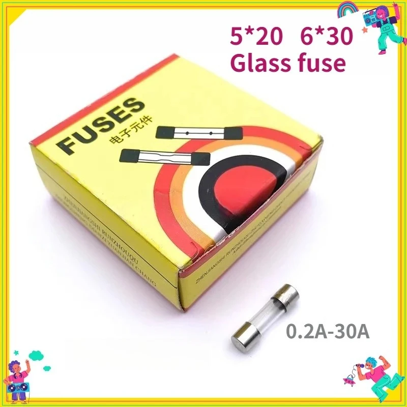 100Pcs 5*20mm and 6*30mm Glass Fuse Tube 250V Multiple Amp Ratings - 0.2A to 30A - Electrical Circuit Protection
100Pcs 5*20mm and 6*30mm Glass Fuse Tube 250V Multiple Amp Ratings - 0.2A to 30A - Electrical Circuit Protection