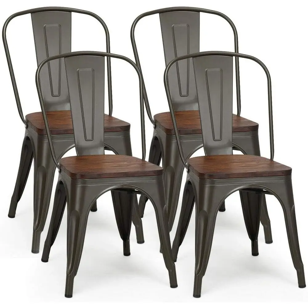 Vintage Industrial Stackable Metal Dining Chairs Set of 4, High Backrest with Wood Seat, Suitable for Kitchen, Home, and Cafe Ba
Vintage Industrial Stackable Metal Dining Chairs Set of 4, High Backrest with Wood Seat, Suitable for Kitchen, Home, and Cafe Ba