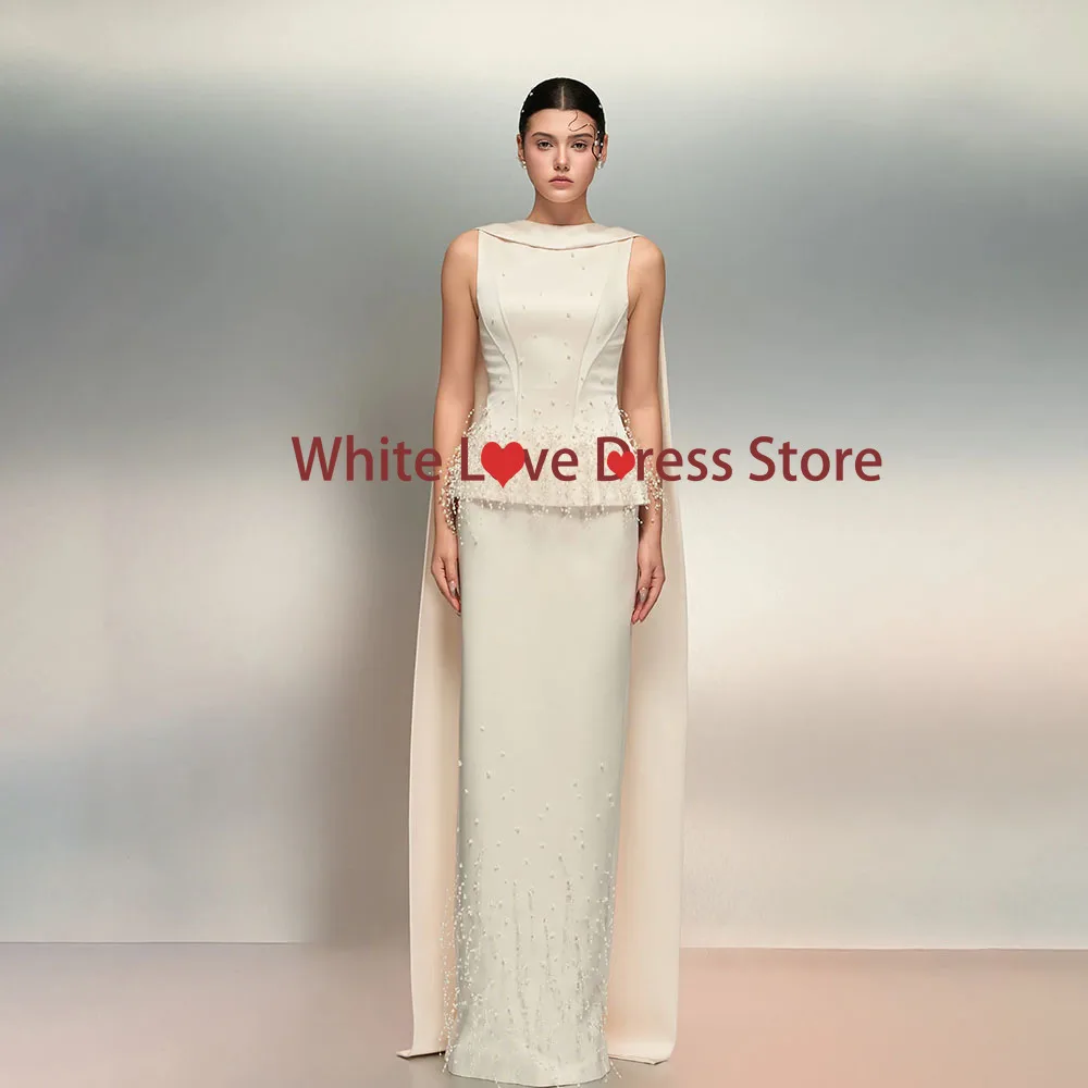 Modern Style Two Piece Dinner Party Dresses with Pearls Ribbon Satin Straight Floor Length Evening Dress Prom Gowns Customized
Modern Style Two Piece Dinner Party Dresses with Pearls Ribbon Satin Straight Floor Length Evening Dress Prom Gowns Customized