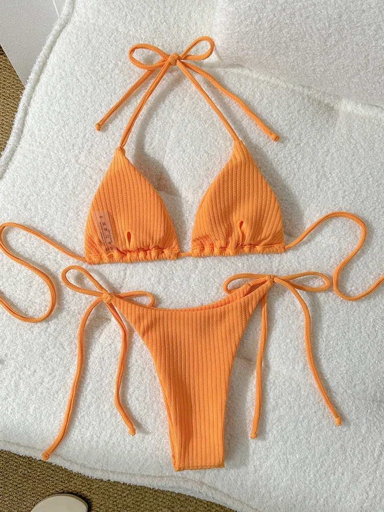 Special Material Women Sexy Orange/White/Green Halter Bikini Swimsuit Mid Waisted Lace Up Beach Bathing Suit Pit Stripe Fabric
Special Material Women Sexy Orange/White/Green Halter Bikini Swimsuit Mid Waisted Lace Up Beach Bathing Suit Pit Stripe Fabric