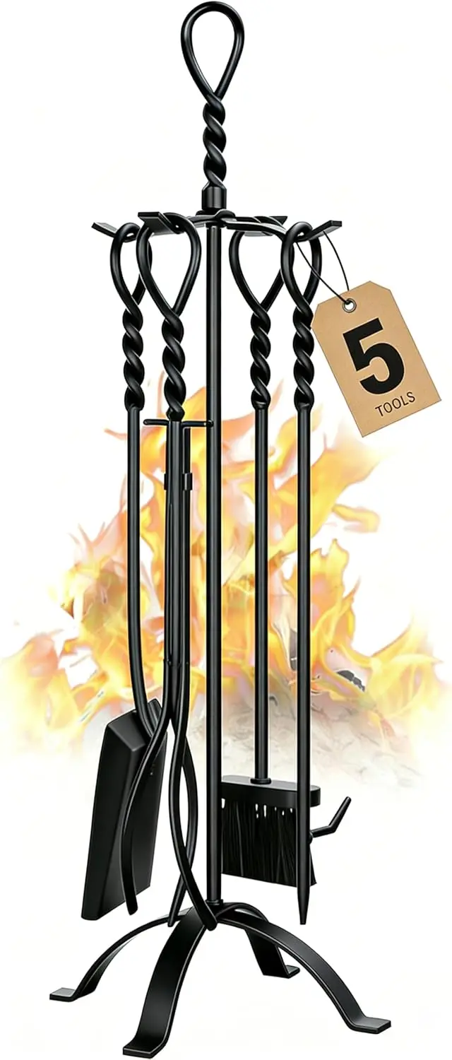 35 Inch Fireplace Tools Set, 5-Piece Solid Iron for Indoor/Outdoor Use with Poker, Tongs, Shovel, Brush and Stand
35 Inch Fireplace Tools Set, 5-Piece Solid Iron for Indoor/Outdoor Use with Poker, Tongs, Shovel, Brush and Stand