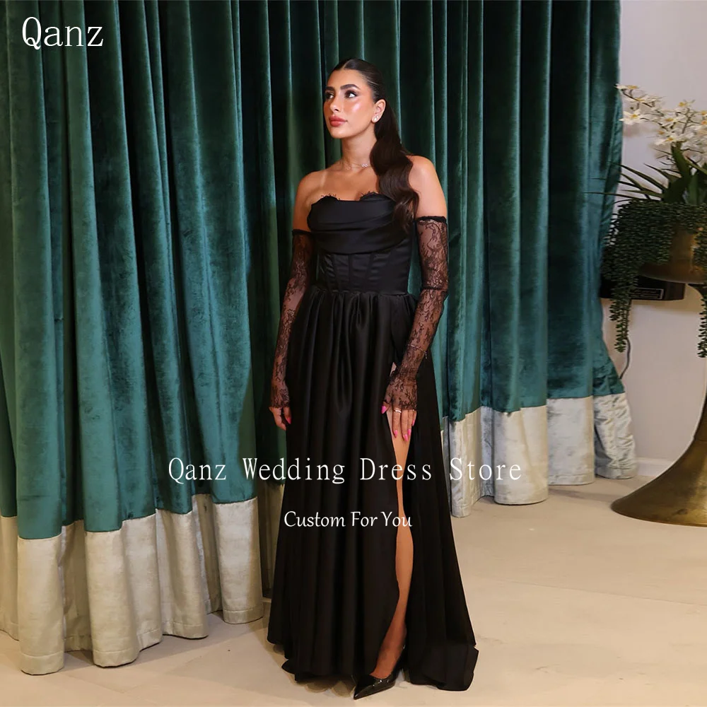 Qanz Classical Black Prom Dresses High Slit Sweetheart Long Robe De Soirée Sheer Lace Sleeves Vestidos Elegantes Customized
Qanz Classical Black Prom Dresses High Slit Sweetheart Long Robe De Soirée Sheer Lace Sleeves Vestidos Elegantes Customized