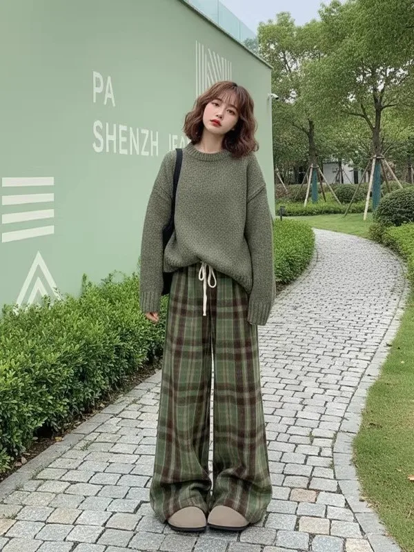 Ladies Autumn Winter Lazy Sle Knitted Sweater And Plaid Wide Leg Pants Two Piece Set Korean Faion High Waist Long Sve
Ladies Autumn Winter Lazy Sle Knitted Sweater And Plaid Wide Leg Pants Two Piece Set Korean Faion High Waist Long Sve