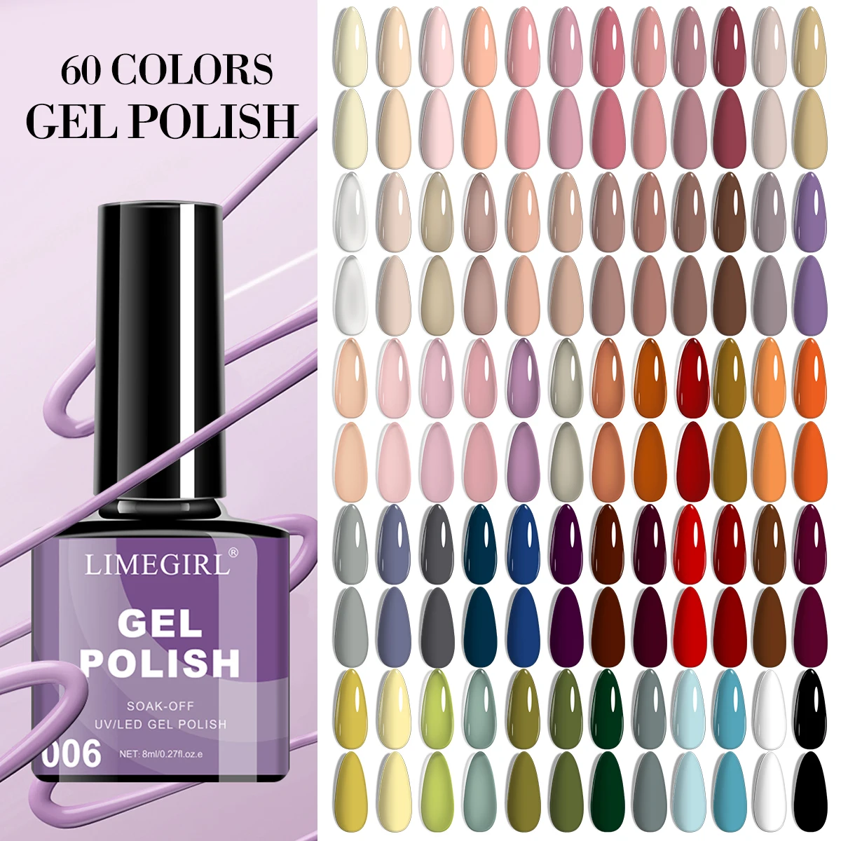 LIMEGIRL UV Gel Nail Polish 100PCS 8ML Art Gel Polish Varnish Baby Soft Pale Color High Gloss Soak Nails Manicure Home Salon DIY
LIMEGIRL UV Gel Nail Polish 100PCS 8ML Art Gel Polish Varnish Baby Soft Pale Color High Gloss Soak Nails Manicure Home Salon DIY