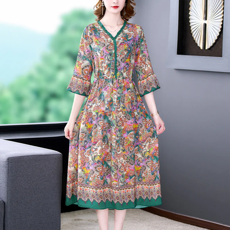 Vintage 2023 Casual Print Party Vestidos Women Natural Silk Bodycon Beach Midi Spring Autumn Elegant V-Neck Chiffon Dress
Vintage 2023 Casual Print Party Vestidos Women Natural Silk Bodycon Beach Midi Spring Autumn Elegant V-Neck Chiffon Dress