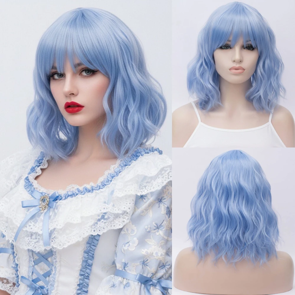 Cosplay Synthetic Blue Wig Heat Resistant Short Wavy With Bang for Women Halloween Daily Wear
Cosplay Synthetic Blue Wig Heat Resistant Short Wavy With Bang for Women Halloween Daily Wear