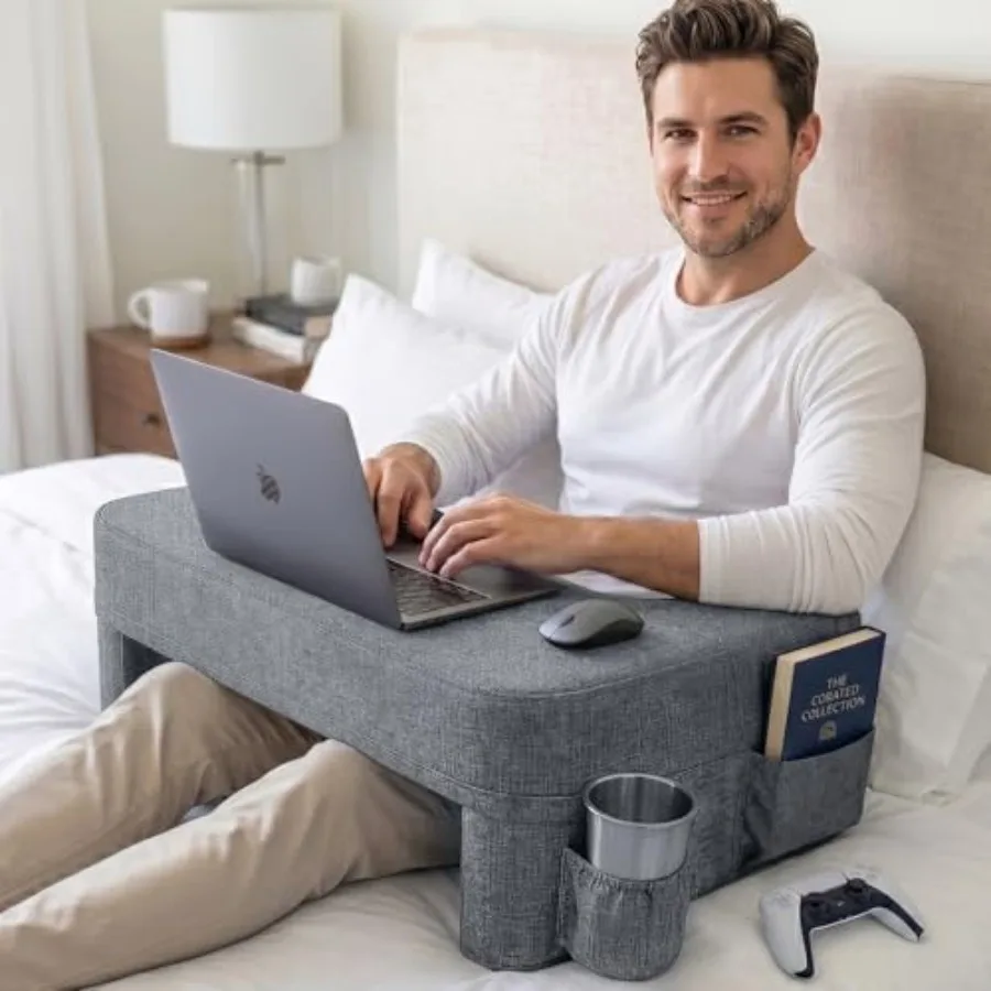 26 Extra Wide Lap Desk Pillow for gaming and reading - ergonomic arm support, modern gray fabric, large size, fits 13-17 laptop
26 Extra Wide Lap Desk Pillow for gaming and reading - ergonomic arm support, modern gray fabric, large size, fits 13-17 laptop