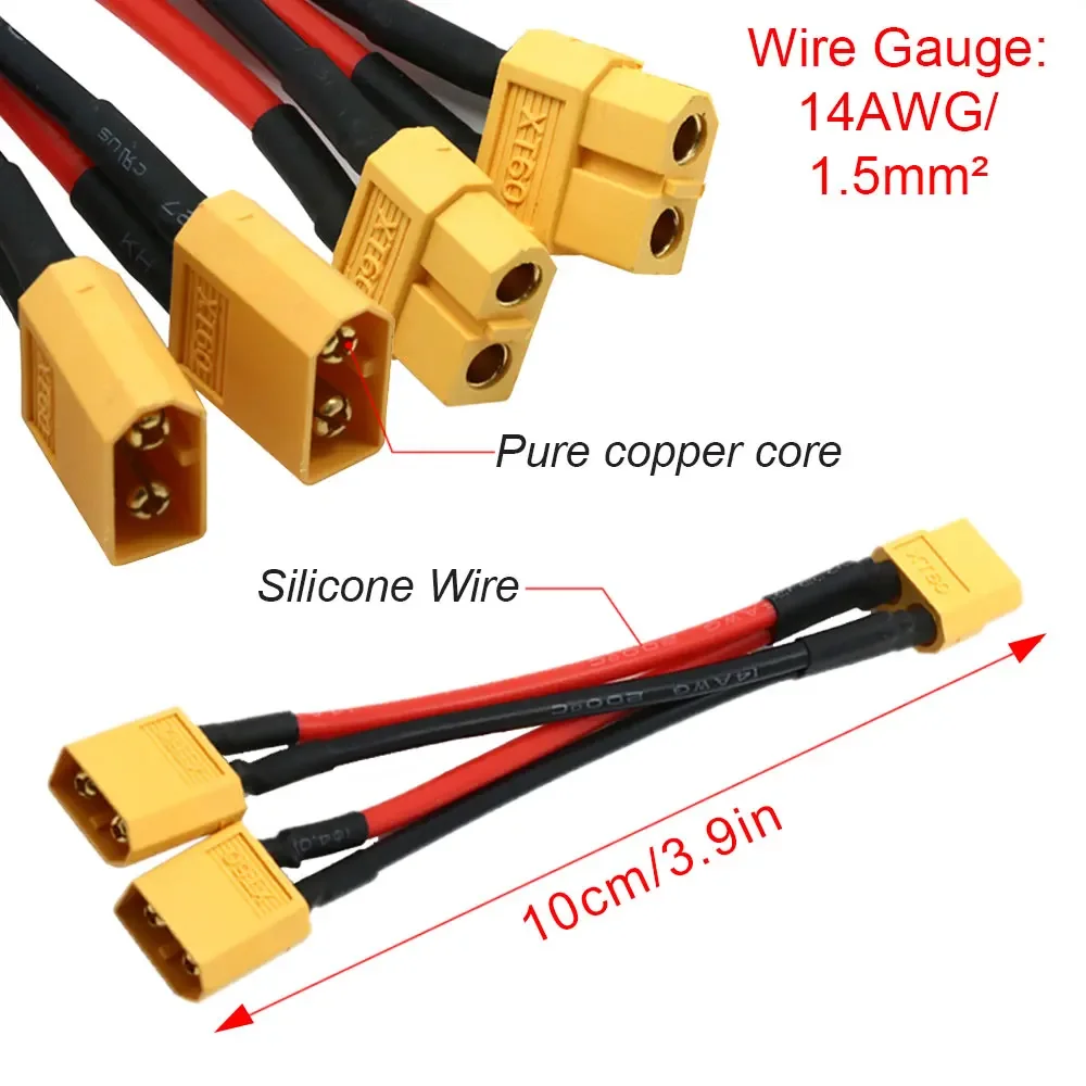 XT60 Parallel Battery Connector 3-Way - Male/Female Cable with 14AWG Silicone Wire, Dual Extension Y Splitter for Charger, Motor
XT60 Parallel Battery Connector 3-Way - Male/Female Cable with 14AWG Silicone Wire, Dual Extension Y Splitter for Charger, Motor