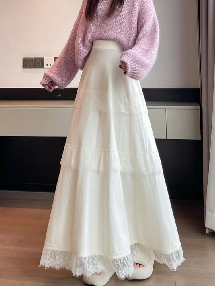 White Lace Knitted A-Line Skirt Women's Spring Autumn High Waist Slim Fit Gown Drapey Umbrella Skirt Casual Sle
White Lace Knitted A-Line Skirt Women's Spring Autumn High Waist Slim Fit Gown Drapey Umbrella Skirt Casual Sle