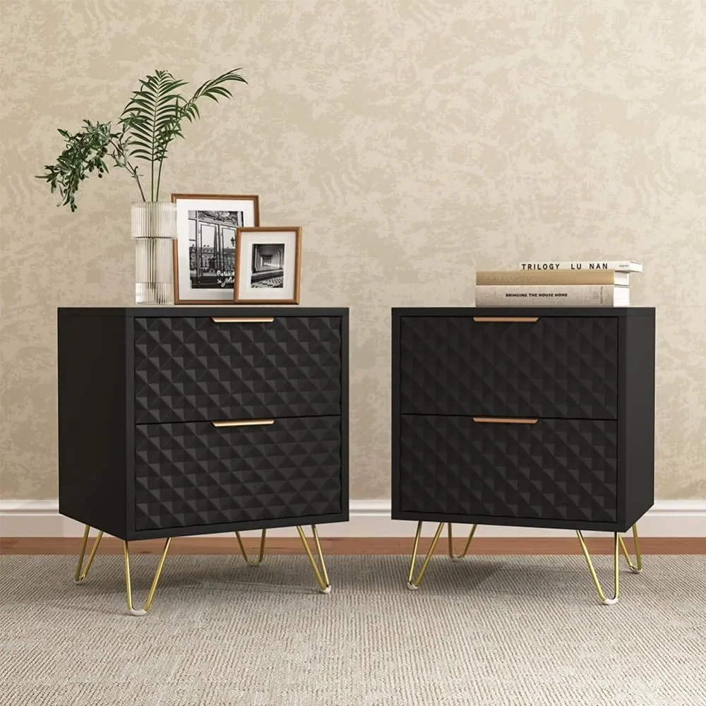 Nightstand Set of 2, Modern End Table with Diamond Pattern Drawers & Gold Metal Legs, Bedside Table for Bedroom, Living Room,
Nightstand Set of 2, Modern End Table with Diamond Pattern Drawers & Gold Metal Legs, Bedside Table for Bedroom, Living Room,
