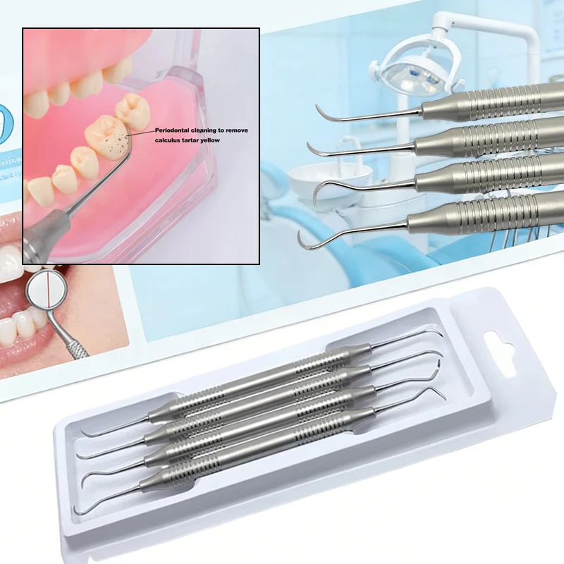 4pcs/set Double-ended Tooth Scaler Kit Stainless Steel Dental Examine Teeth Cleaning Tool Dentistry Instrument
4pcs/set Double-ended Tooth Scaler Kit Stainless Steel Dental Examine Teeth Cleaning Tool Dentistry Instrument