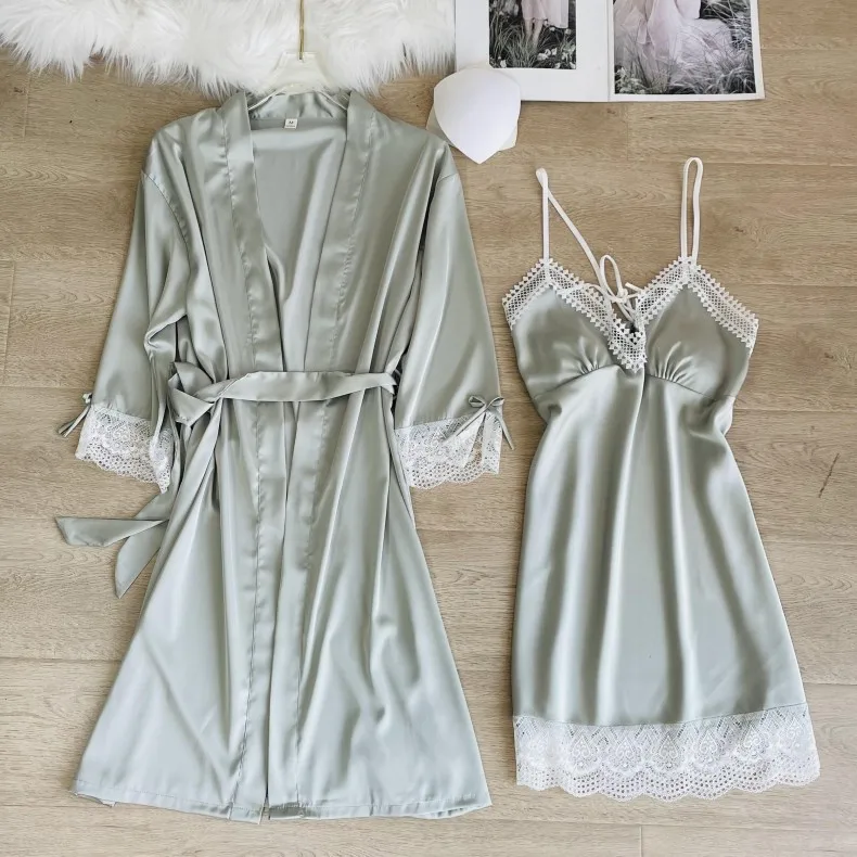 Female Twinset Robe Set Sexy Lace Sleepwear with Strap Nightgown Summer V-Neck Loungewear Sleepwear Patchwork Home Dressing Gown
Female Twinset Robe Set Sexy Lace Sleepwear with Strap Nightgown Summer V-Neck Loungewear Sleepwear Patchwork Home Dressing Gown