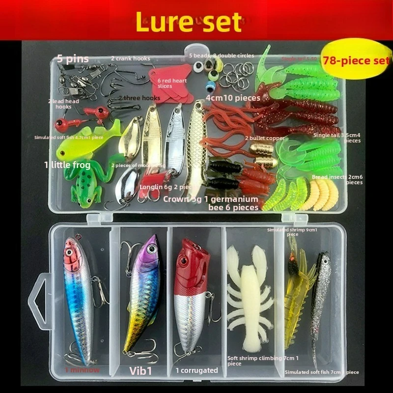 LIANMAN78/74 Piece Set of Sub Simulation False Bait with Sequins Soft Bait Hard Bait Three Books Hook Minnow Wave Fishing Set
LIANMAN78/74 Piece Set of Sub Simulation False Bait with Sequins Soft Bait Hard Bait Three Books Hook Minnow Wave Fishing Set