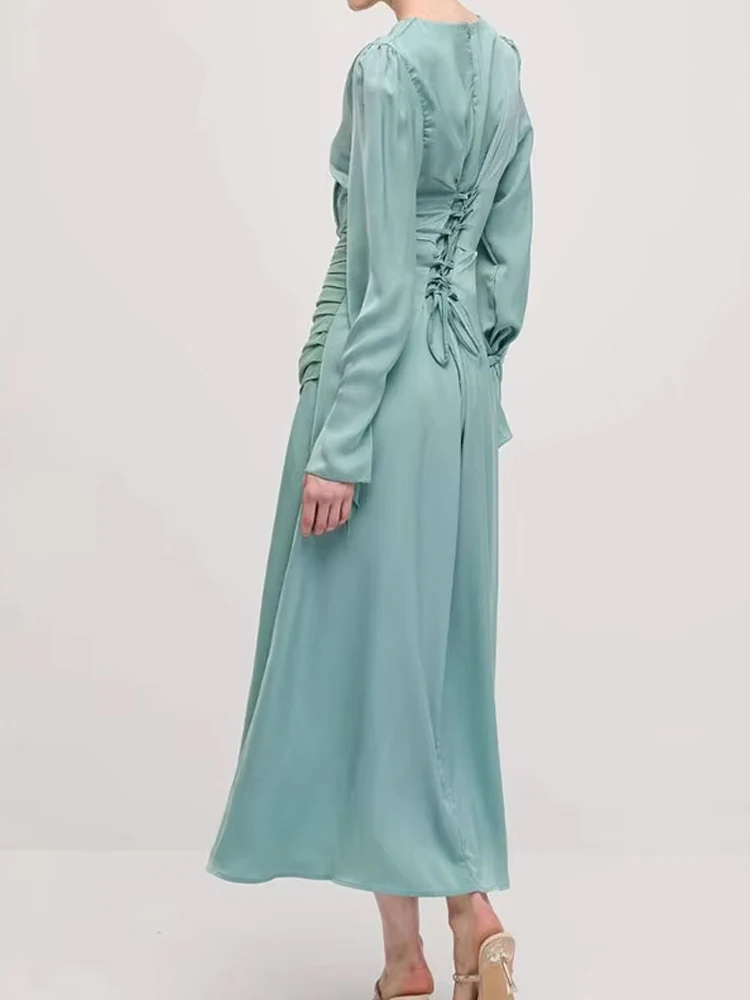 Elegant Patchwork Draped Satin Long Dress Casual Long Sleeve Solid Color Slim Party Dress Women Fashion O-neck Waist Maxi Dress
Elegant Patchwork Draped Satin Long Dress Casual Long Sleeve Solid Color Slim Party Dress Women Fashion O-neck Waist Maxi Dress