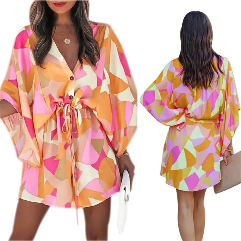 Women Floral Casual Dress V-Neck Middle Sleeve Leaf / Floral Print Pattern Button Chest Elastic Waist Loose Beach Dress Boho
Women Floral Casual Dress V-Neck Middle Sleeve Leaf / Floral Print Pattern Button Chest Elastic Waist Loose Beach Dress Boho