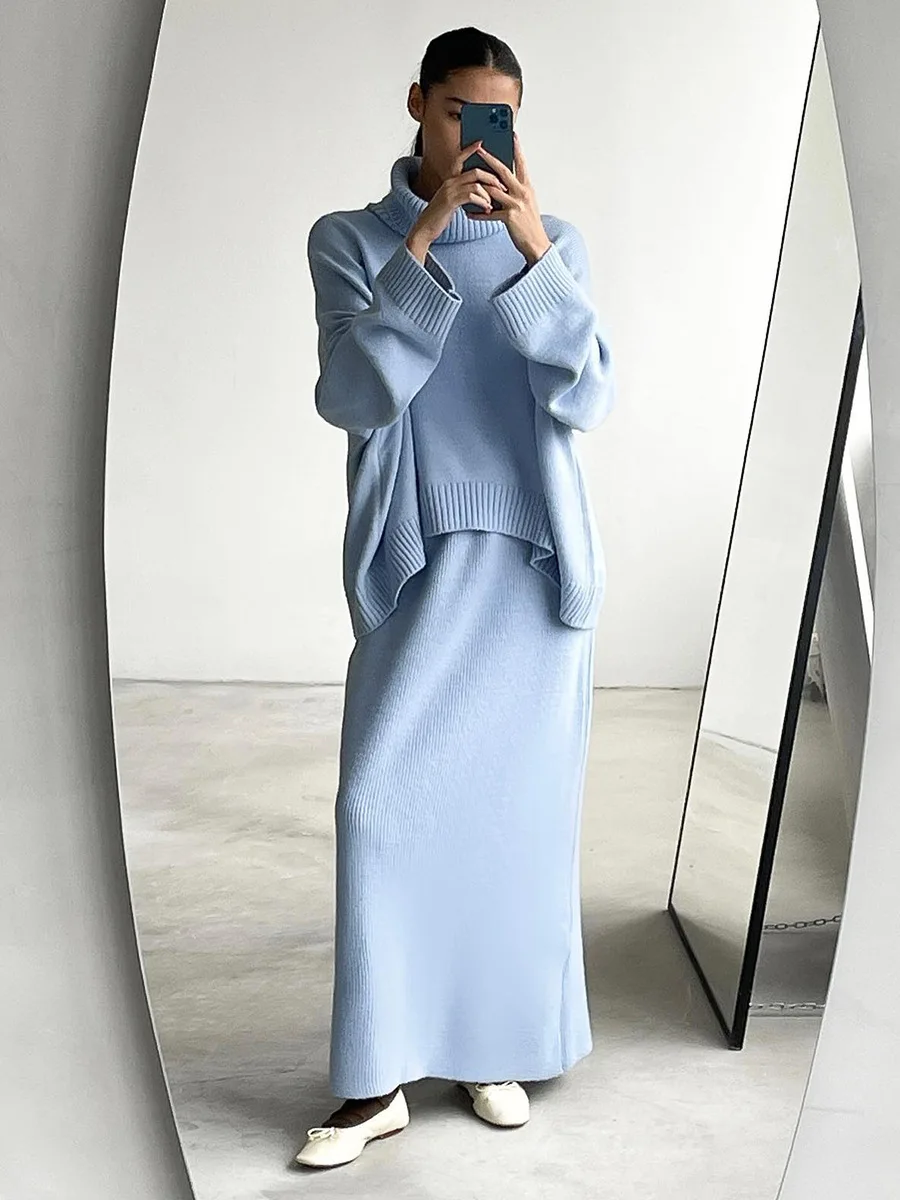 Вязаный свитер и юбка с высоким воротником, осенне-зимний ансамбль Faion, женский свободный крой, длинный хлопок Sve Crew Ne
Вязаный свитер и юбка с высоким воротником, осенне-зимний ансамбль Faion, женский свободный крой, длинный хлопок Sve Crew Ne