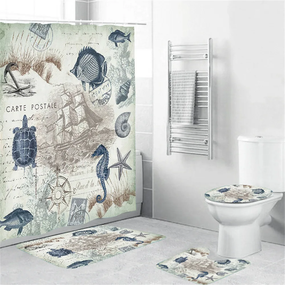 Sea Turtle Shower Curtain Set with Non-Slip Rug Toilet Cover Bath Mat Sea Turtle Sea Fish Waterproof Bath Curtains with Hooks
Sea Turtle Shower Curtain Set with Non-Slip Rug Toilet Cover Bath Mat Sea Turtle Sea Fish Waterproof Bath Curtains with Hooks