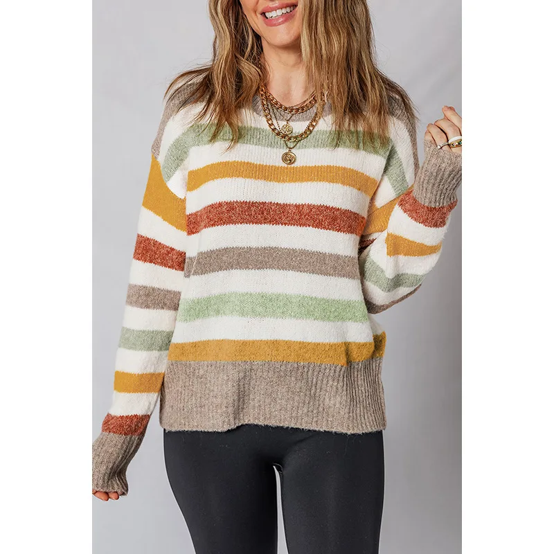 Autumn and Winter New Pullover Round Neck Long Sleeved Top for Women, European and American Playful Striped Sweater for Women
Autumn and Winter New Pullover Round Neck Long Sleeved Top for Women, European and American Playful Striped Sweater for Women