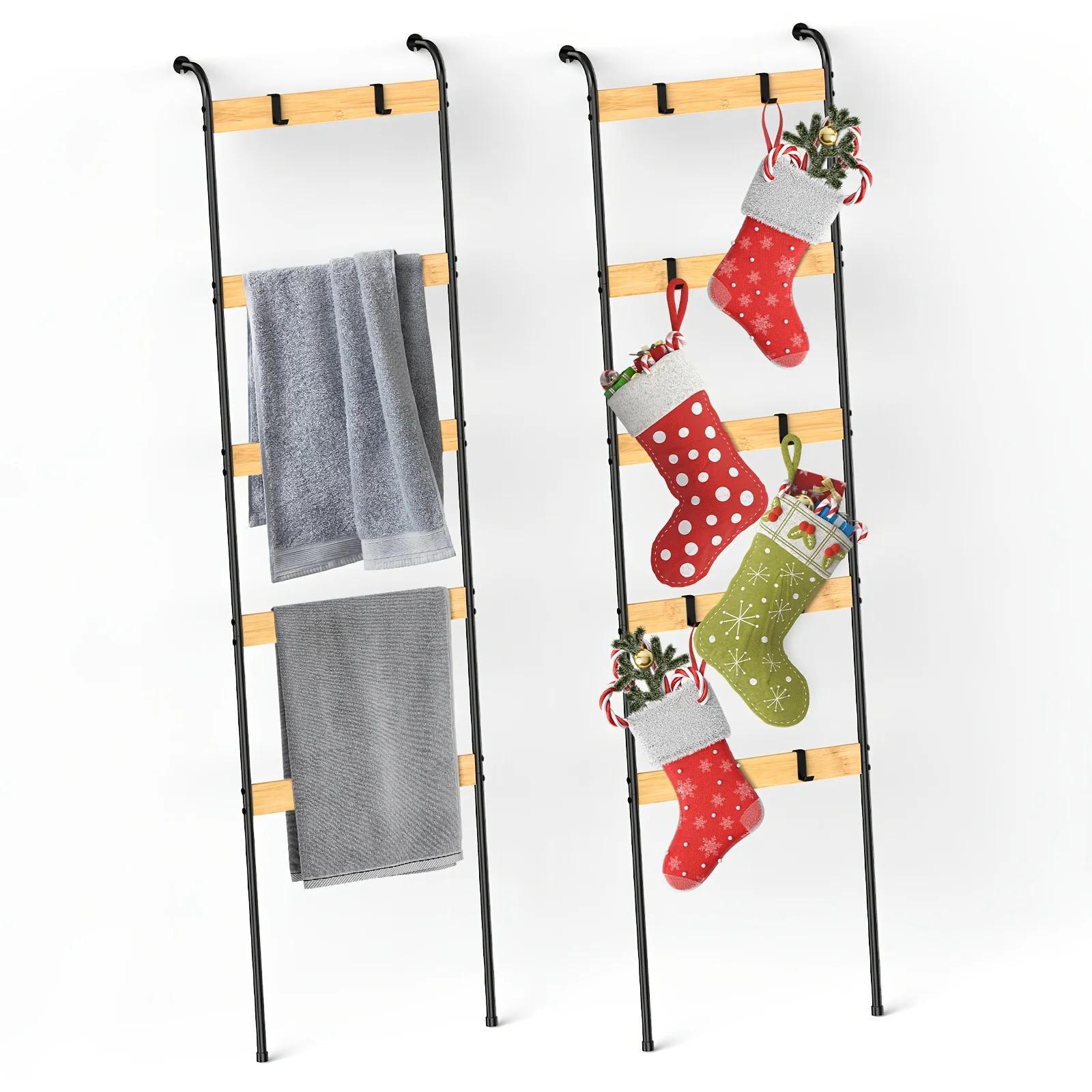 Metal Blanket Ladder Christmas Stocking Holders Blanket Towel Holder for Bathroom Ladder Towel Rack with Hooks for Living Room Laundry Room
Metal Blanket Ladder Christmas Stocking Holders Blanket Towel Holder for Bathroom Ladder Towel Rack with Hooks for Living Room Laundry Room