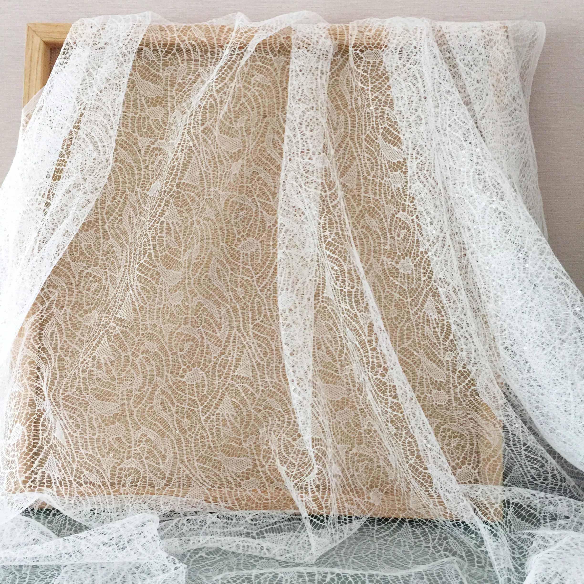High Quality This White Hollow Lace Fabric With Transparent Sequins For Wedding Dress Accessories
High Quality This White Hollow Lace Fabric With Transparent Sequins For Wedding Dress Accessories