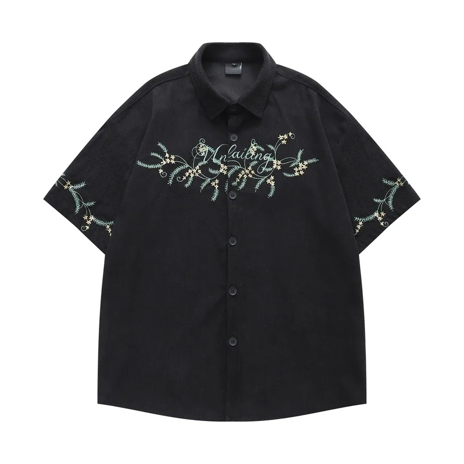 Mens Short Sleeve Shirts Vintage Floral Embroidery Corduroy Shirt for Men Oversized Streetwear Harajuku Summer New Casual Shirts
Mens Short Sleeve Shirts Vintage Floral Embroidery Corduroy Shirt for Men Oversized Streetwear Harajuku Summer New Casual Shirts