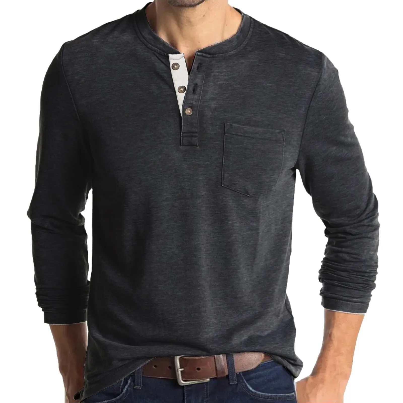 Bottoming Button Color Sleeve Shirt Round Autumn Men Top Pocket And Solid Blouse Spring Neck Long Men T Shirts Leisure T Shirts
Bottoming Button Color Sleeve Shirt Round Autumn Men Top Pocket And Solid Blouse Spring Neck Long Men T Shirts Leisure T Shirts