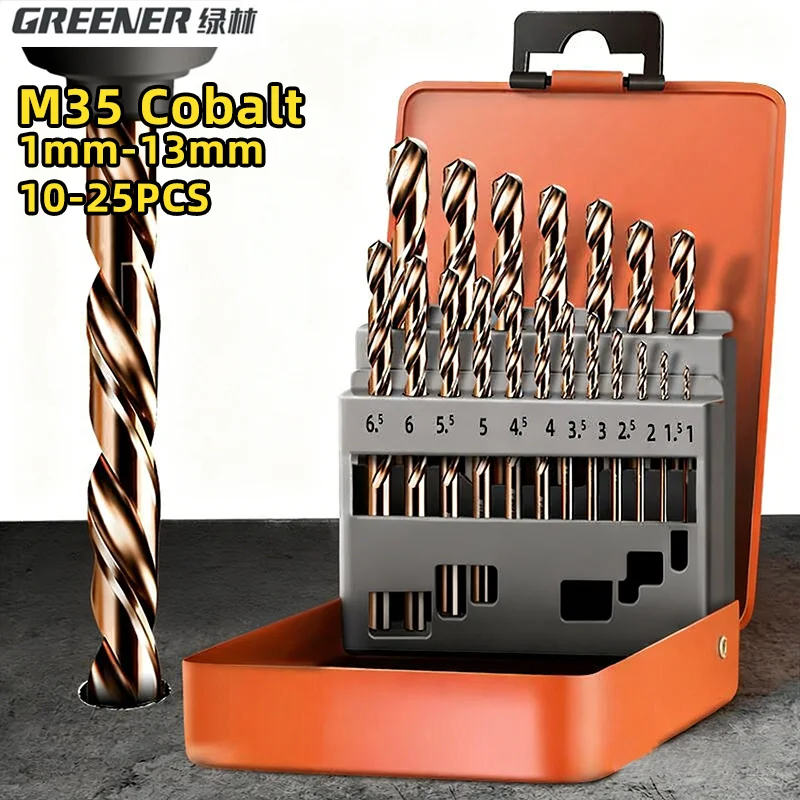 GREENERY M35 Cobalt High Speed Steel Twist Drill Bit Set 10-25Pcs 1-13mm Straight Shank for Stainless Steel Wood Metal with Case
GREENERY M35 Cobalt High Speed Steel Twist Drill Bit Set 10-25Pcs 1-13mm Straight Shank for Stainless Steel Wood Metal with Case