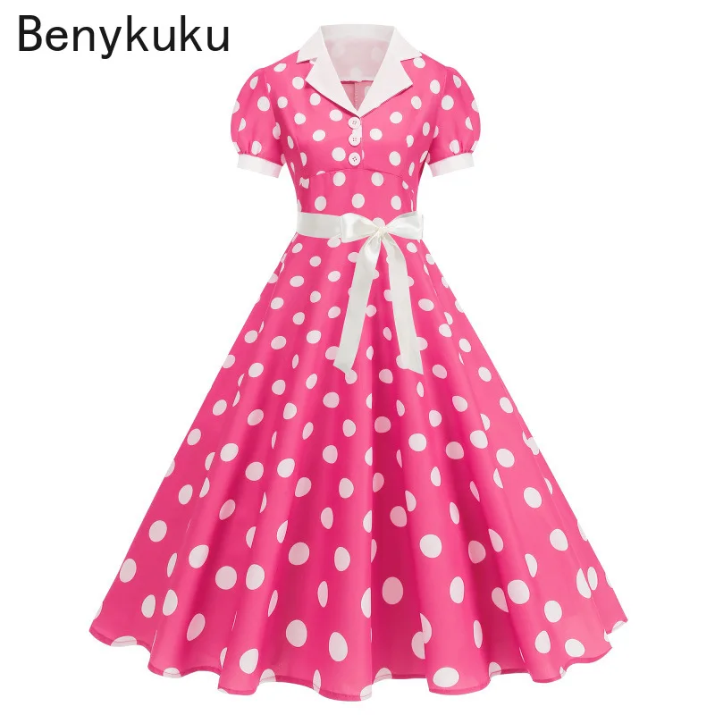 Notched Collar Polka Dot Button 50s Swing Rockabilly Dress Short Sleeve Women Retro Belt Vintage Flared Dress Summer Clothing
Notched Collar Polka Dot Button 50s Swing Rockabilly Dress Short Sleeve Women Retro Belt Vintage Flared Dress Summer Clothing