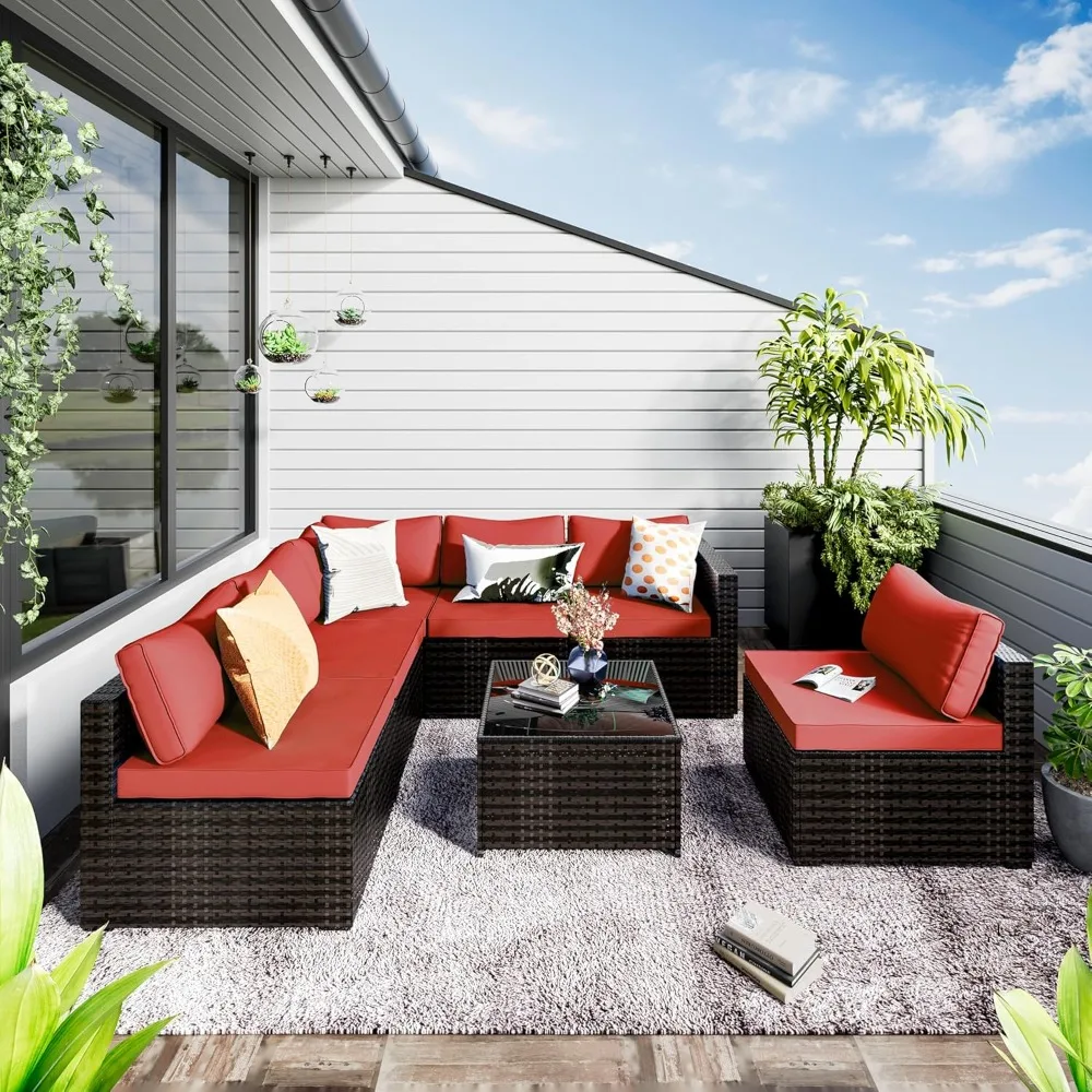 7 Pieces Patio Set, Wicker Conversation Sets with Cushion and Table, 7-Pieces Couch,, Brown Frame Modular Sofa Set
7 Pieces Patio Set, Wicker Conversation Sets with Cushion and Table, 7-Pieces Couch,, Brown Frame Modular Sofa Set