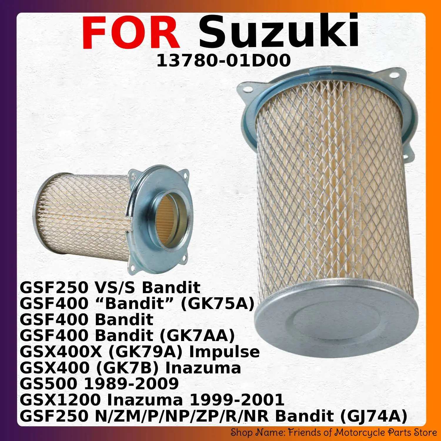 Motorcycles air filter for Suzuki GSF400 Bandit GSX400X Impulse GS500 GSX1200 Inazuma 13780-01D00
Motorcycles air filter for Suzuki GSF400 Bandit GSX400X Impulse GS500 GSX1200 Inazuma 13780-01D00