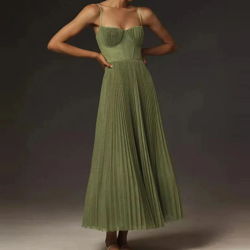 Elegant Pleated Women Long Dress Spaghetti Strap Slim Sleeveless Backless A-line Summer Evening Party Gown Luxury Maxi Dresses
Elegant Pleated Women Long Dress Spaghetti Strap Slim Sleeveless Backless A-line Summer Evening Party Gown Luxury Maxi Dresses