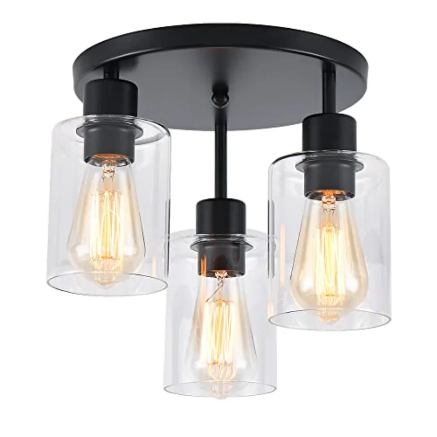 3-Light Industrial Farmhouse Matte Light Fixtures Ceiling Mount with Clear Glass Shades Semi Flush Mount Ceiling Light for Hall
3-Light Industrial Farmhouse Matte Light Fixtures Ceiling Mount with Clear Glass Shades Semi Flush Mount Ceiling Light for Hall