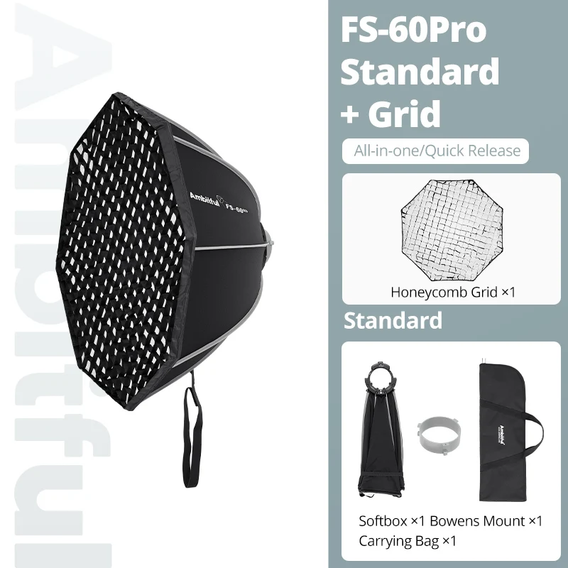 AMBITFUL Portable Softbox 60cm Quick Set-up Softbox Standard Bowens Mount Softbox Replaceable Mount With Grid Octagonal Softbox
AMBITFUL Portable Softbox 60cm Quick Set-up Softbox Standard Bowens Mount Softbox Replaceable Mount With Grid Octagonal Softbox