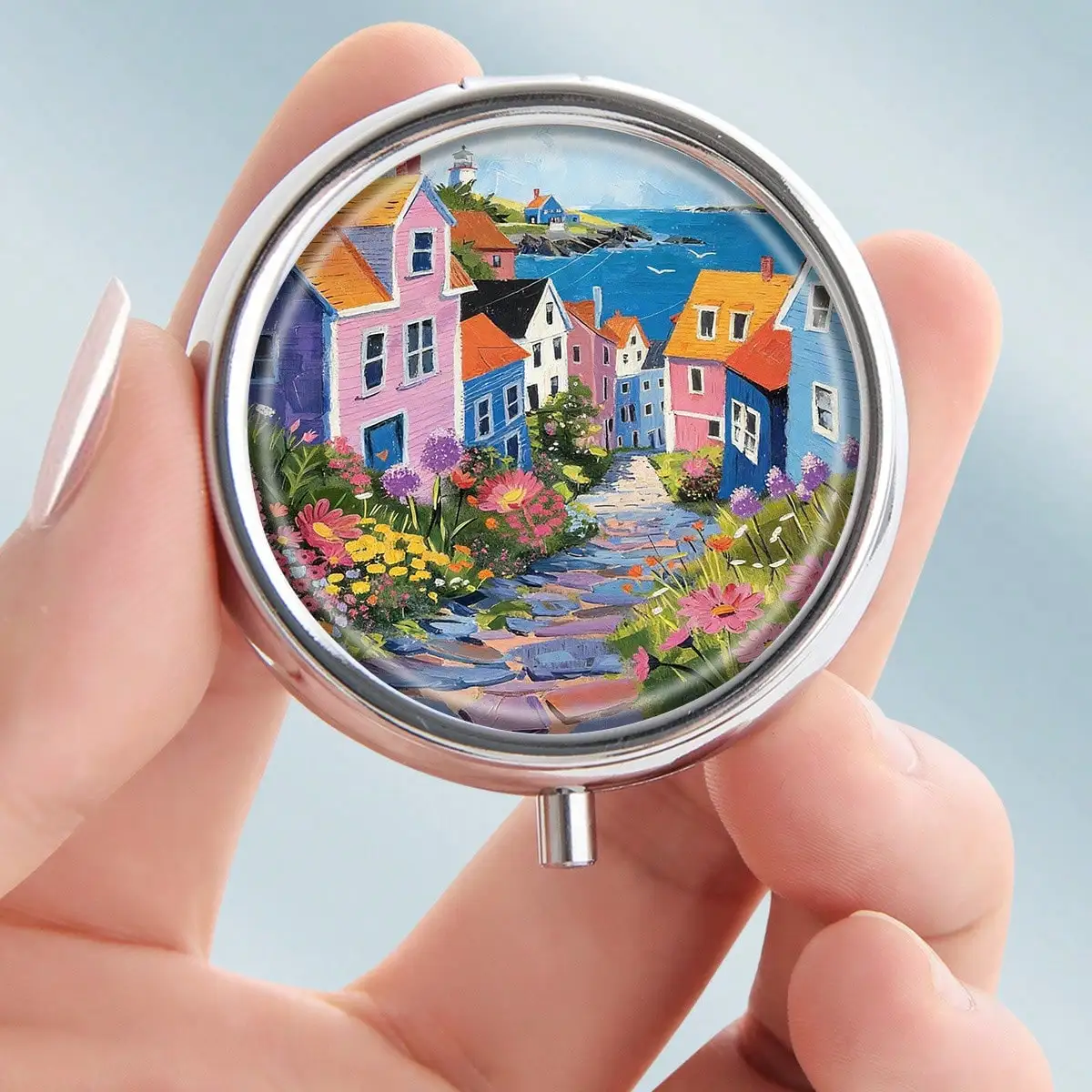 1PC Colorful Style Binhai Colorful House Flower Path Theme Metal Pill Box - Round 3 Compartment Portable Medicine Storage Box, Vitamin Organizer, Perfect For Travel Carrying Or As A Handheld Decorative Gift, Lightweight Design, Designed For Daily Medicine
1PC Colorful Style Binhai Colorful House Flower Path Theme Metal Pill Box - Round 3 Compartment Portable Medicine Storage Box, Vitamin Organizer, Perfect For Travel Carrying Or As A Handheld Decorative Gift, Lightweight Design, Designed For Daily Medicine