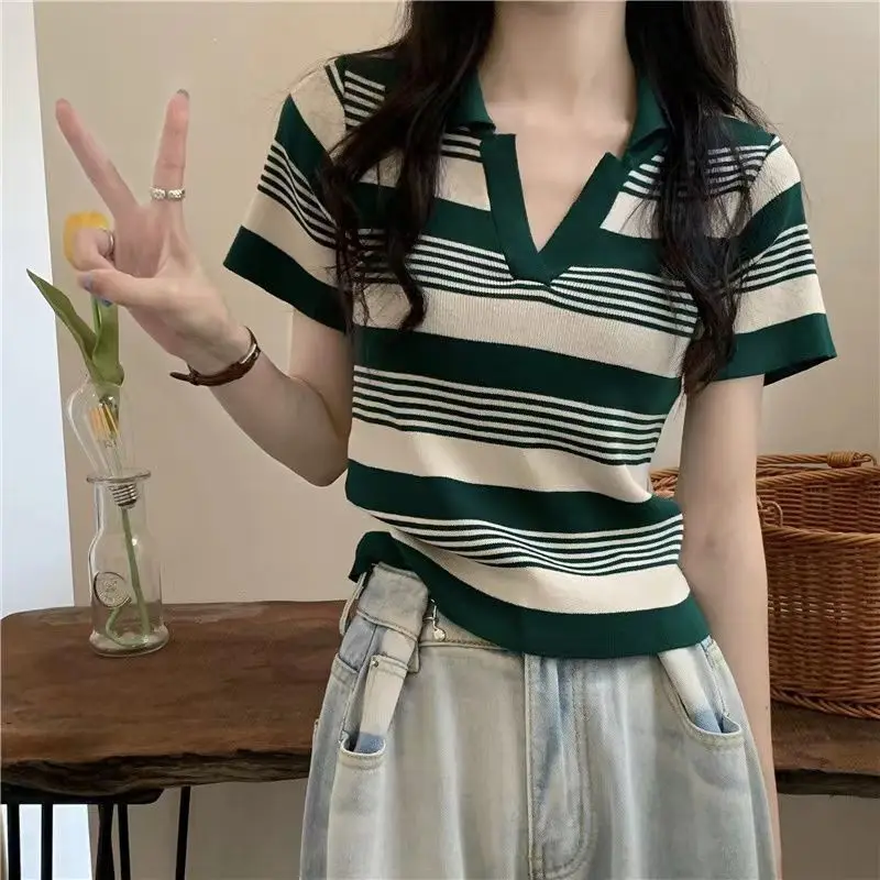 Summer Thin Short Sleeve Neck Knitted T-Shirt Women's Casual Style Slim Fit Short Length Pure Color Trendy Top
Summer Thin Short Sleeve Neck Knitted T-Shirt Women's Casual Style Slim Fit Short Length Pure Color Trendy Top