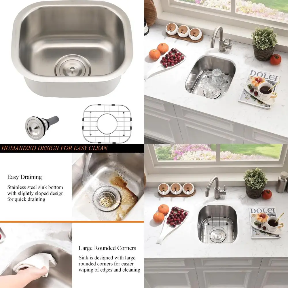 Stainless Steel 15 Inch Undermount Single Bowl Kitchen Sink - Small Prep Sink for Wet Bar, Outdoor RV Use, 16 Gauge Durable Cons
Stainless Steel 15 Inch Undermount Single Bowl Kitchen Sink - Small Prep Sink for Wet Bar, Outdoor RV Use, 16 Gauge Durable Cons