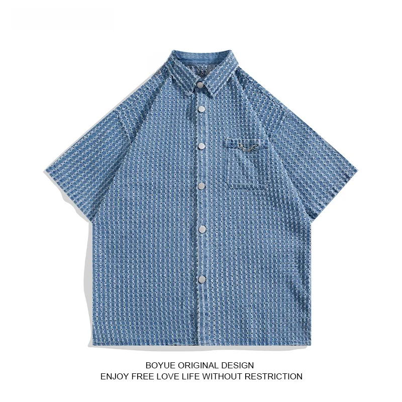 Boyue Summer Youth American Design Sense Hole Hollow out Denim irt Men ort Sve Vibe irt Pure Color Point Collar Loos...
Boyue Summer Youth American Design Sense Hole Hollow out Denim irt Men ort Sve Vibe irt Pure Color Point Collar Loos...