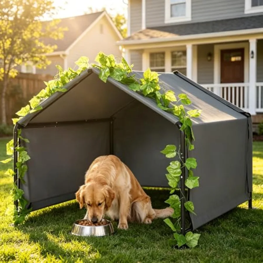 Outdoor dog tent house for large/medium pets, 4'x4'x3', rainproof polyester shelter with green artificial grapevine leaves cano
Outdoor dog tent house for large/medium pets, 4'x4'x3', rainproof polyester shelter with green artificial grapevine leaves cano