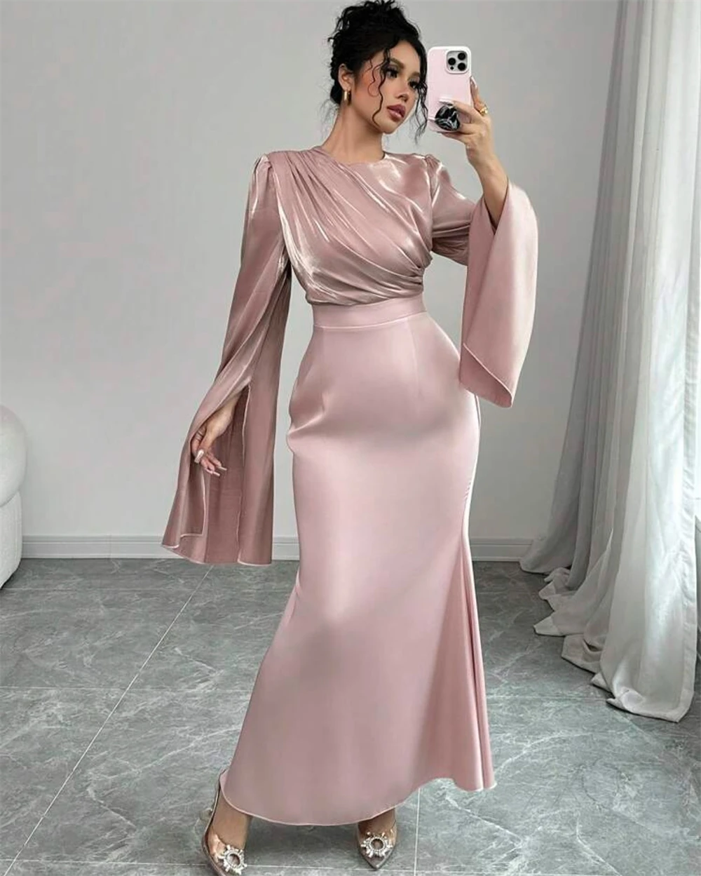 Customized Mermaid Graceful Pink Satin Evening Dress Temperament Crew Neck Long Sleeves Prom Dress Modern Sweep Train Party Dre
Customized Mermaid Graceful Pink Satin Evening Dress Temperament Crew Neck Long Sleeves Prom Dress Modern Sweep Train Party Dre