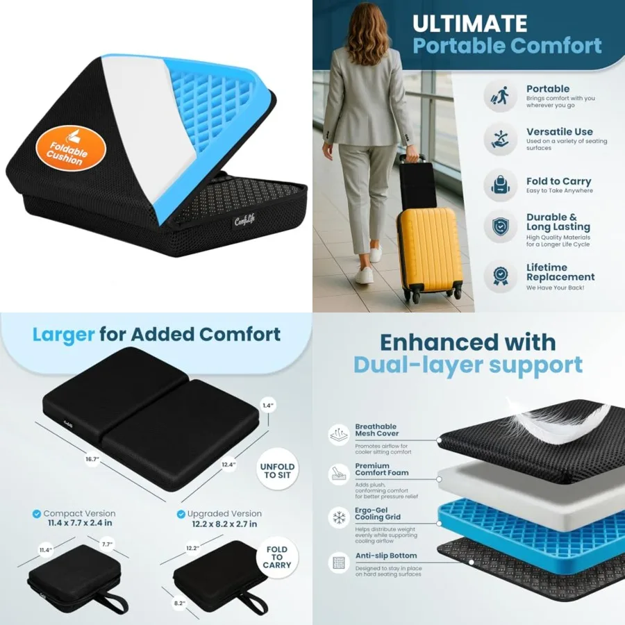 Ergo-Gel + Comfort Foam Airplane Seat Seat, Foldable, Portable Comfort
Ergo-Gel + Comfort Foam Airplane Seat Seat, Foldable, Portable Comfort
