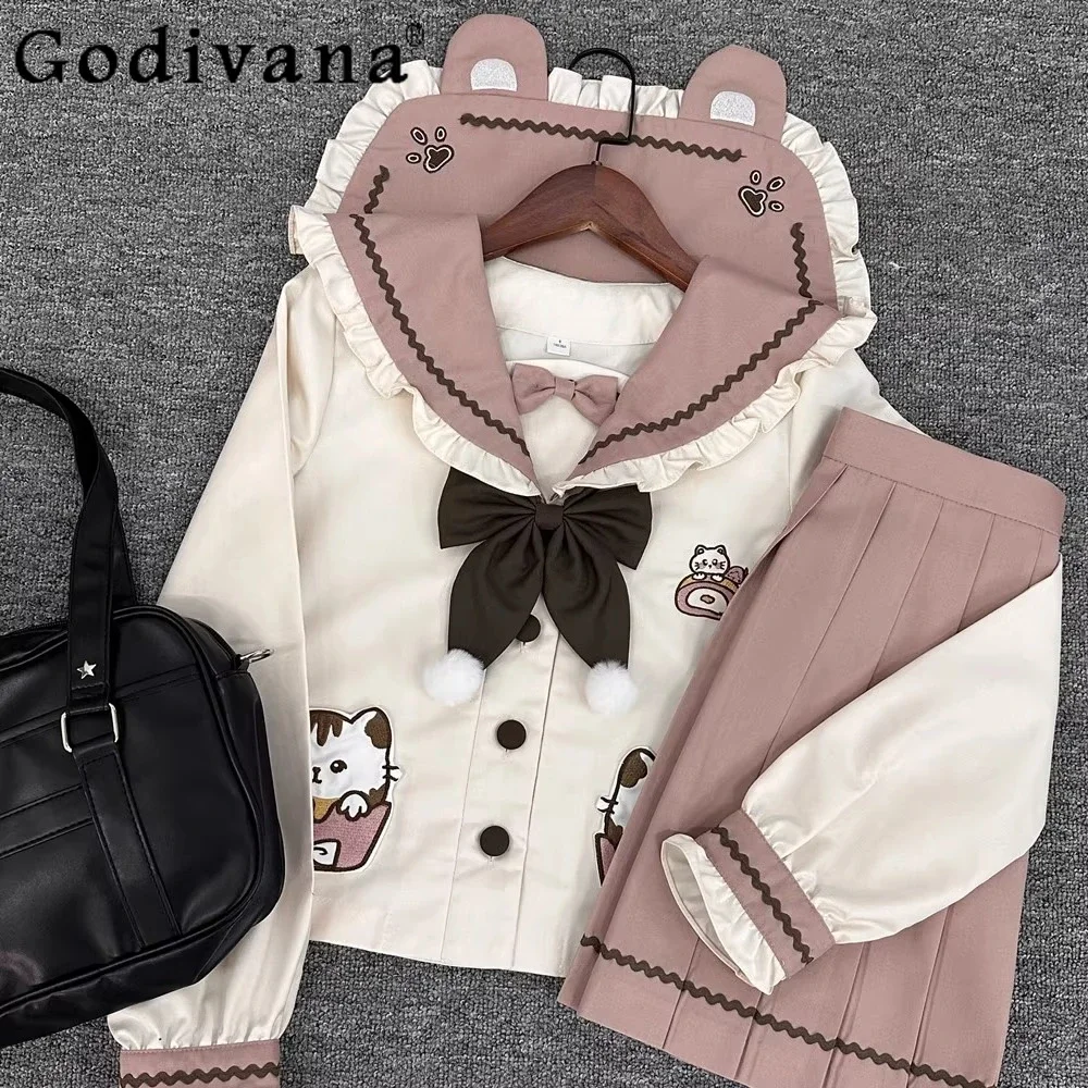 Original JK Uniform Set Japanese Soft Girl Kawaii Cat Embroidery Loose Long-sleeved Shirt Short-sleeved Top + Skirt 2 Piece Set
Original JK Uniform Set Japanese Soft Girl Kawaii Cat Embroidery Loose Long-sleeved Shirt Short-sleeved Top + Skirt 2 Piece Set