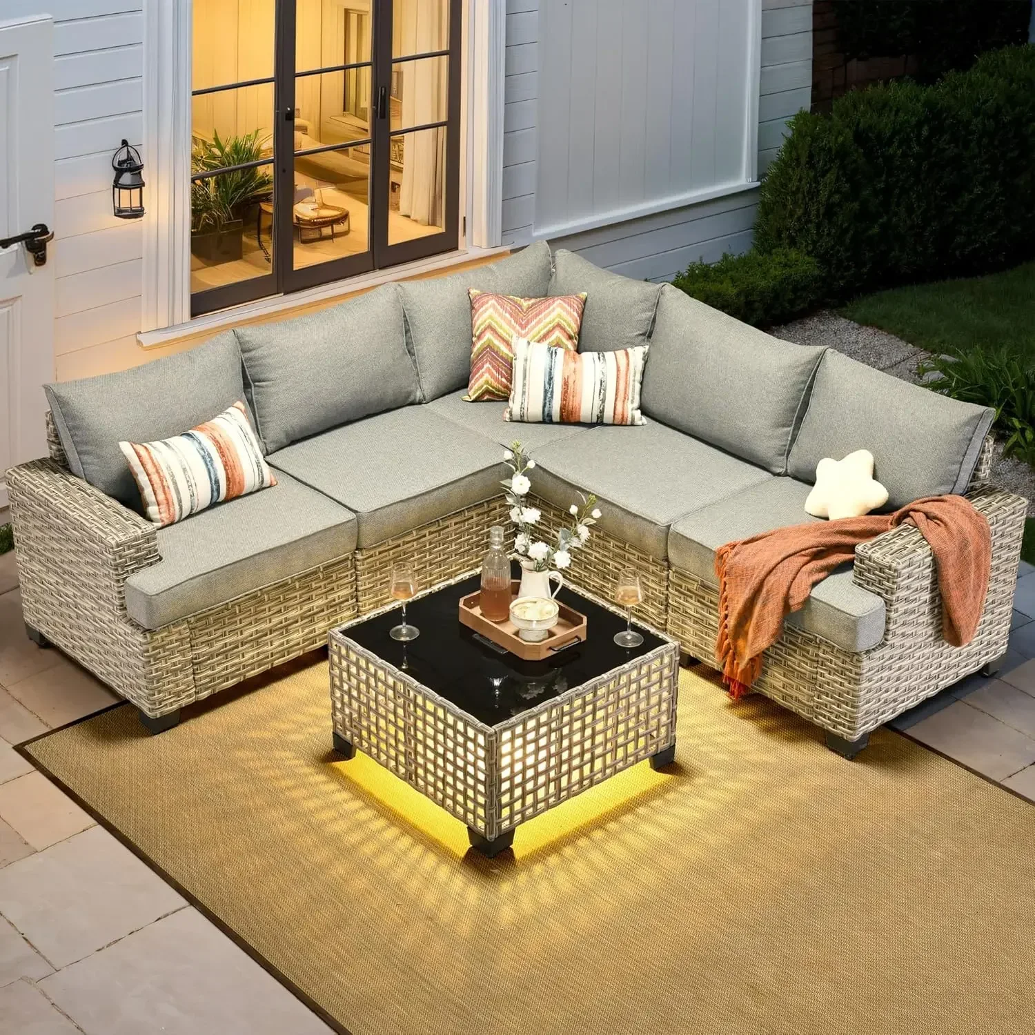 Outdoor Sectional Patio Furniture Set,6 Pieces Wicker Conversation Sets L Shaped Couch,Extra Deep Out Door Sofa
Outdoor Sectional Patio Furniture Set,6 Pieces Wicker Conversation Sets L Shaped Couch,Extra Deep Out Door Sofa