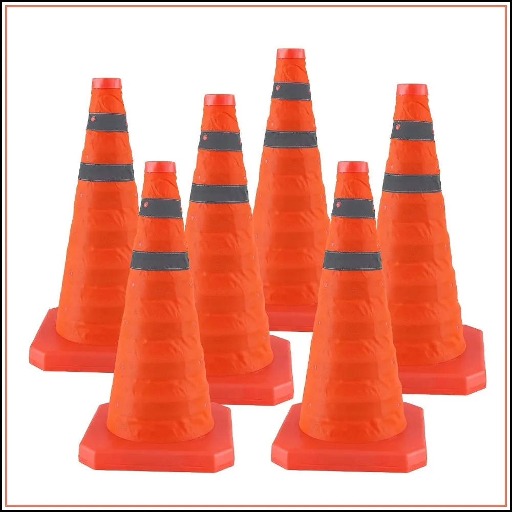 18 Inch 6 Pack Collapsible Traffic Safety Cones, Orange with Reflective Collar, Portable for Parking Construction Driving Training Sports
18 Inch 6 Pack Collapsible Traffic Safety Cones, Orange with Reflective Collar, Portable for Parking Construction Driving Training Sports